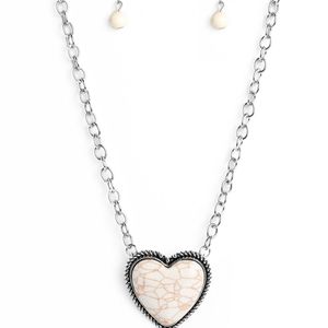 White Crackle Stone Heart Necklace